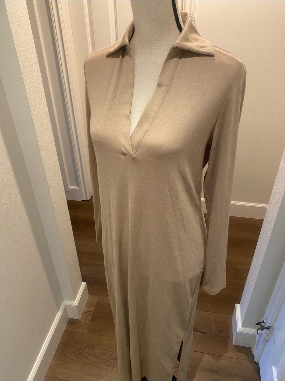 Vince Tan Long Sleeve Collared Polo Midi Long Shirt Dress NEW size medium - Picture 10 of 15